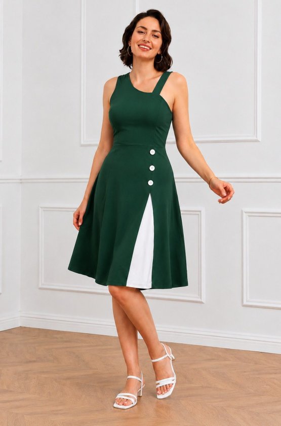 Mamo Yeşil Mini Askılı Krep Elbise - Mamo kadın butik elbise