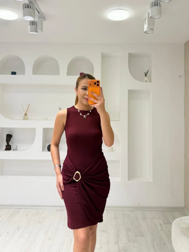Mamo Koyu Bordo Elbise - Mamo kadın butik elbise