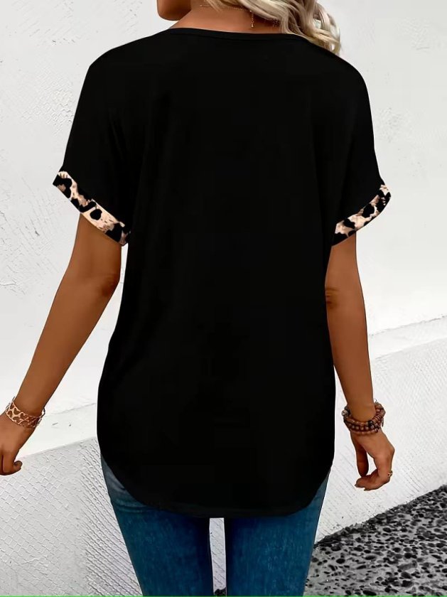 Mamo Siyah Leopar Desenli Viskon Bluz - Mamo kadın butik bluz