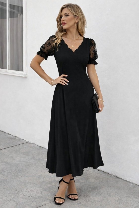 Mamo Siyah Mini V Yaka Elbise - Mamo kadın butik elbise