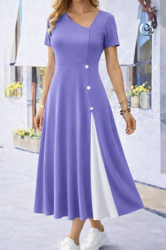 Mamo Lila Mini Sim Detaylı Viskon Elbise - Mamo kadın butik elbise