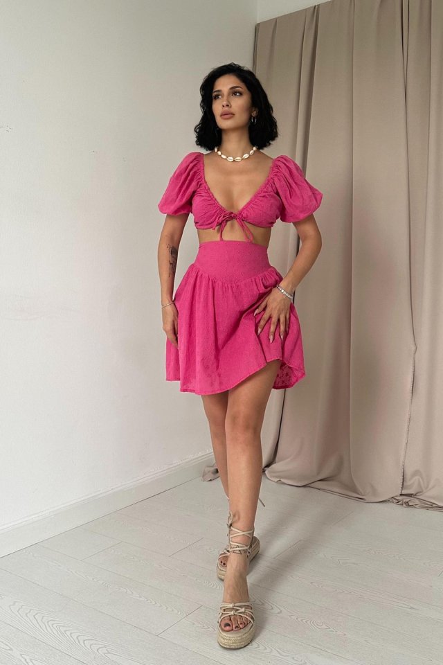 Mamo Fuşya Crop Takım - Mamo kadın butik takım