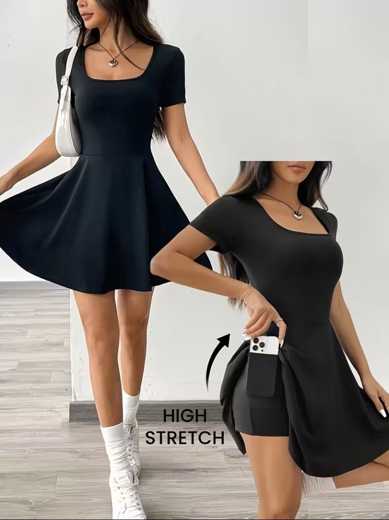 Mamo Siyah Mini Tül Detaylı Cepli Elbise - Mamo kadın butik elbise