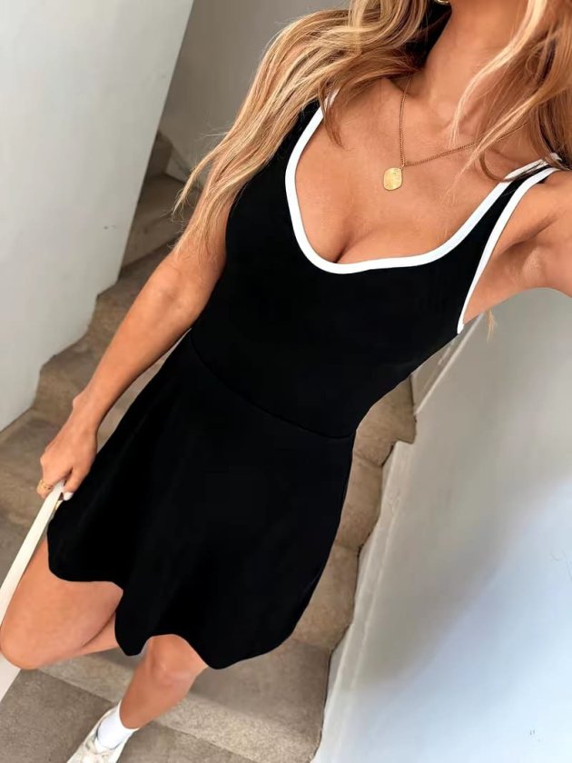Mamo Siyah Mini Askılı Elbise - Mamo kadın butik elbise