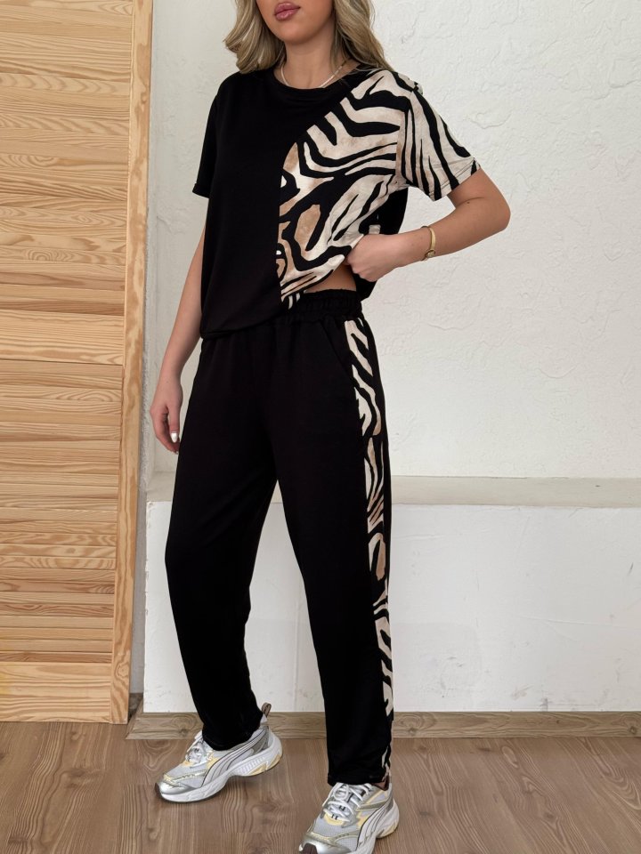 Mamo Siyah Leopar Desenli Takım - Mamo kadın butik takım