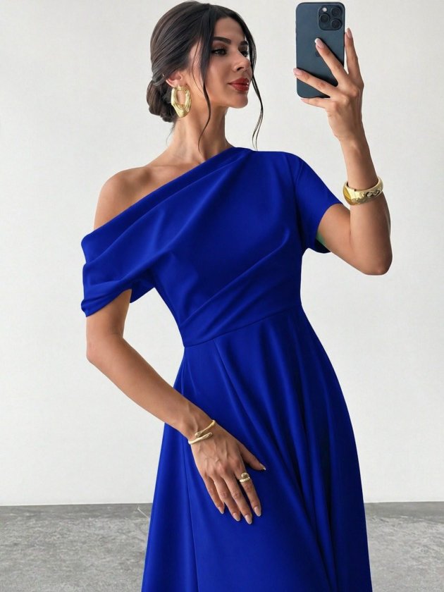 Mamo Mavi Mini Krep Elbise - Mamo kadın butik elbise