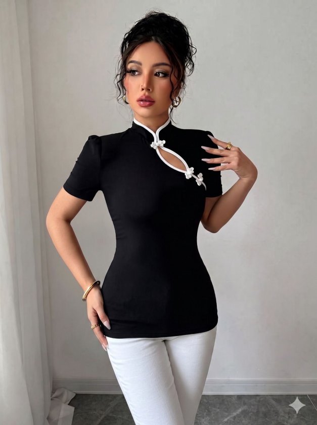 Mamo Siyah Sim Detaylı Bluz - Mamo kadın butik bluz
