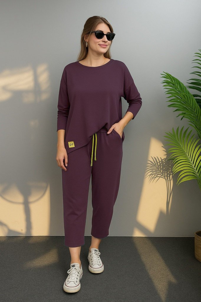 Mamo Bordo Viskon Takım - Mamo kadın butik takım