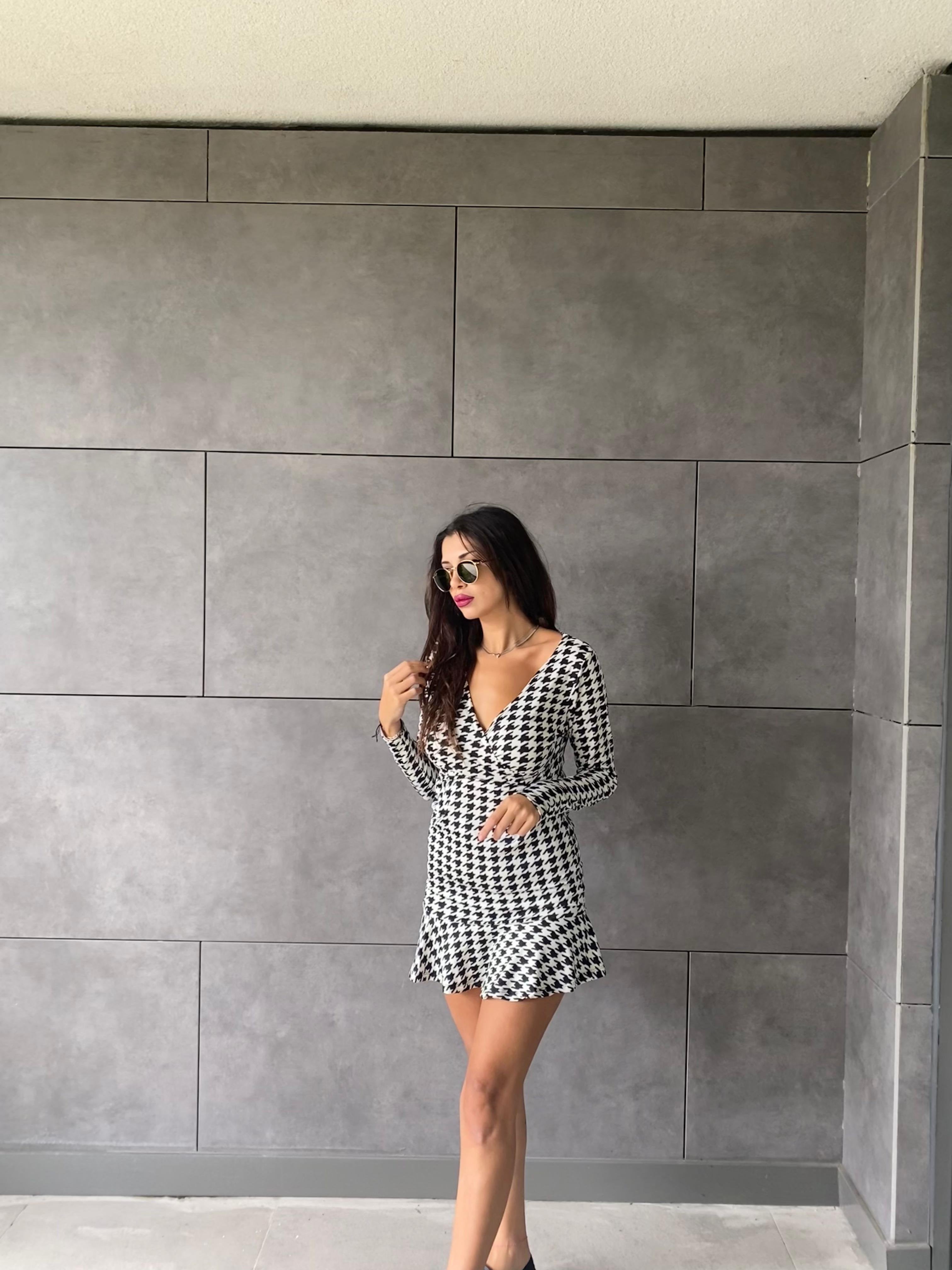 Mamo Desenli Mini Elbise - Mamo kadın butik elbise