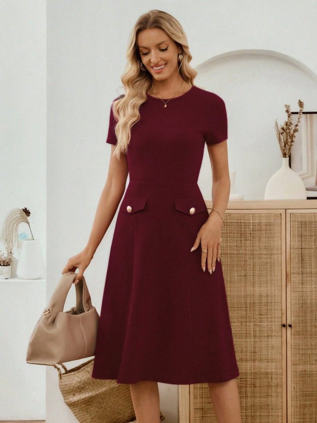 Mamo Bordo Mini Cepli Krep Elbise - Mamo kadın butik elbise