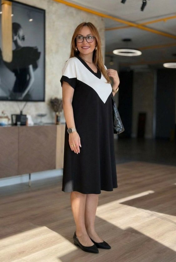 Mamo Siyah Mini V Yaka Elbise - Mamo kadın butik elbise