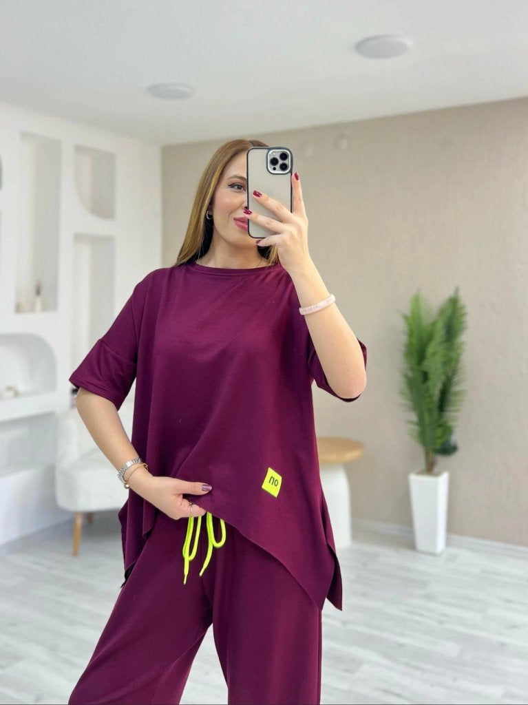 Mamo Bordo Viskon Takım - Mamo kadın butik takım