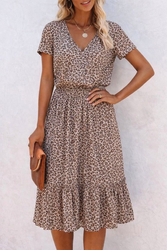 Mamo Leopar Mini V Yaka Elbise - Mamo kadın butik elbise