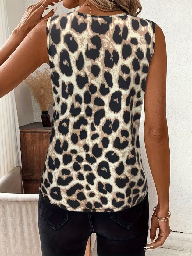 Mamo Leopar Askılı V Yaka Desenli Bluz - Mamo kadın butik bluz