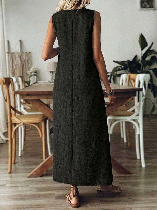 Mamo Siyah Uzun Askılı V Yaka Elbise - Mamo kadın butik elbise