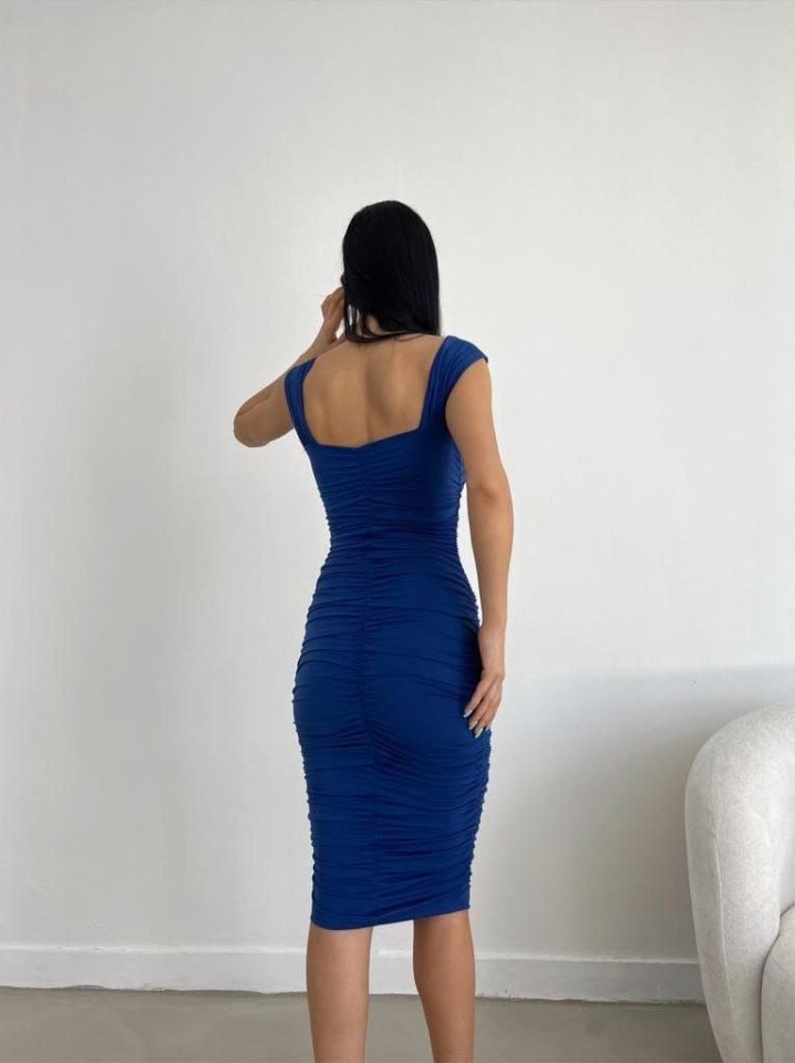 Mamo Saks Midi Askılı Elbise - Mamo kadın butik elbise