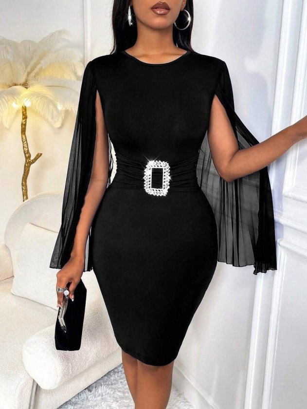 Mamo Siyah Mini Krep Elbise - Mamo kadın butik elbise