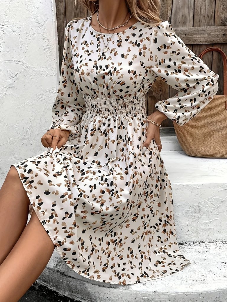 Mamo Bej Midi Elbise - Mamo kadın butik elbise