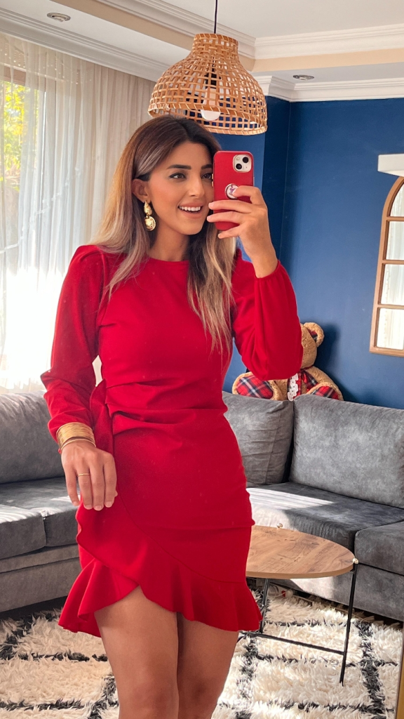 Mamo Kırmızı Uzun Krep Elbise - Mamo kadın butik elbise