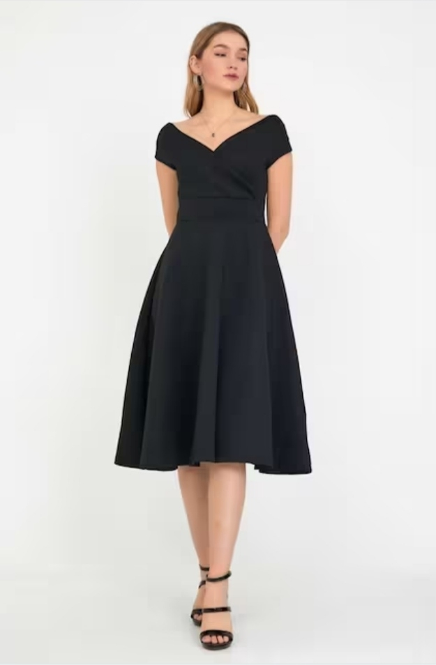 Mamo Siyah Mini Kruvaze Krep Elbise - Mamo kadın butik elbise