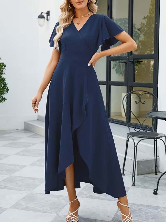 Mamo Lacivert Mini Kruvaze Sim Detaylı Elbise - Mamo kadın butik elbise