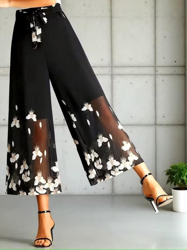Mamo Siyah Askılı Kuşaklı Şifon Pantolon - Mamo kadın butik alt giyim