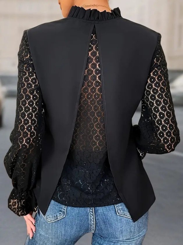 Mamo Siyah Fırfır Detaylı Krep Bluz - Mamo kadın butik bluz