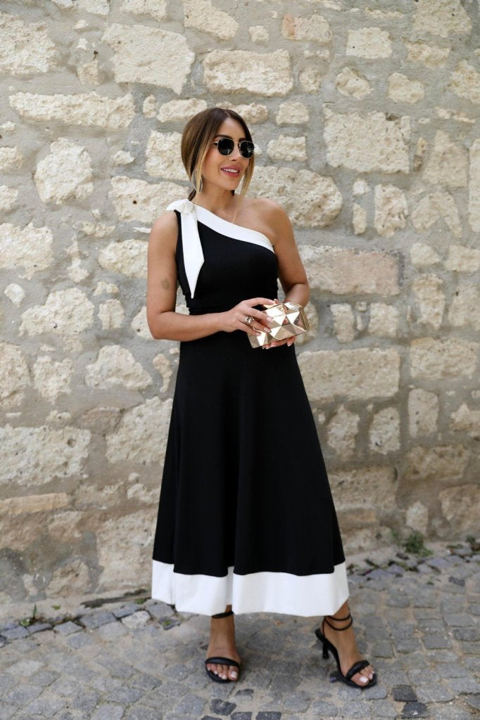 Mamo Siyah Krep Elbise - Mamo kadın butik elbise