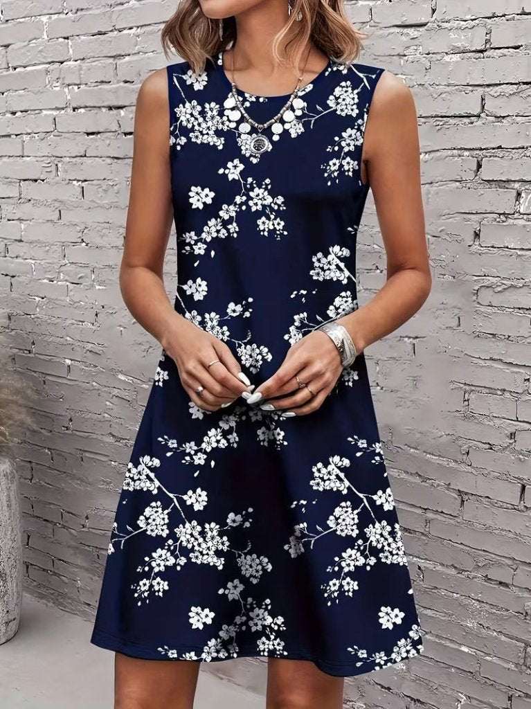 Mamo Lacivert Mini Askılı Desenli Elbise - Mamo kadın butik elbise