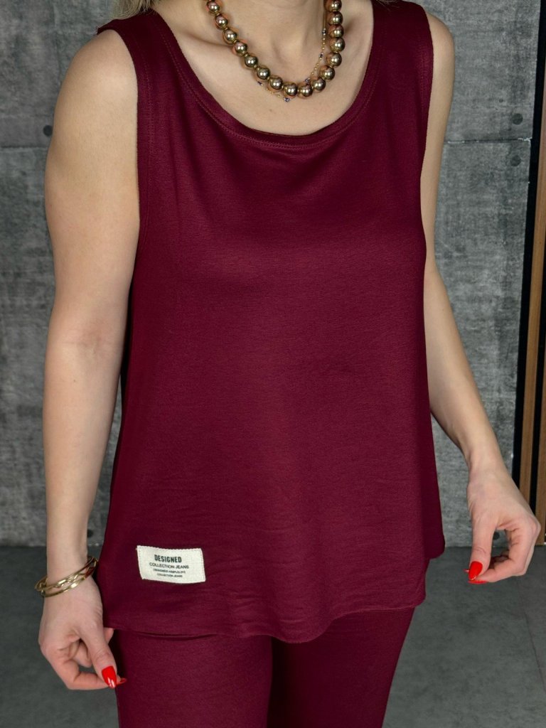 Mamo Bordo Askılı Viskon Takım - Mamo kadın butik takım