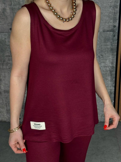 Mamo Bordo Askılı Viskon Takım - Mamo kadın butik takım