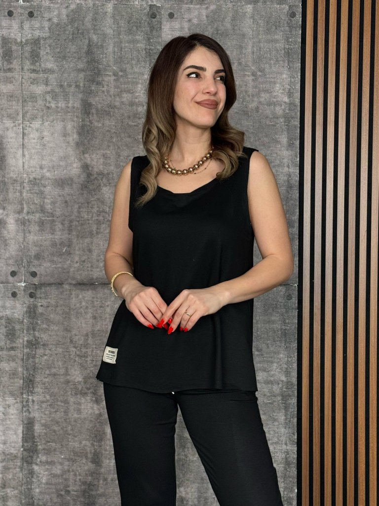 Mamo Siyah Askılı Viskon Takım - Mamo kadın butik takım