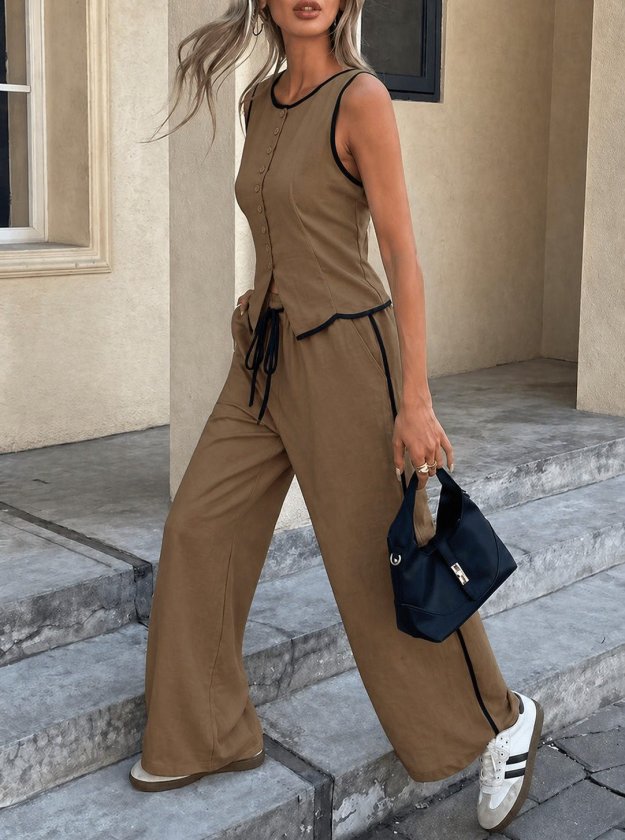 Mamo Kahve Yelekli Takım - Mamo kadın butik takım
