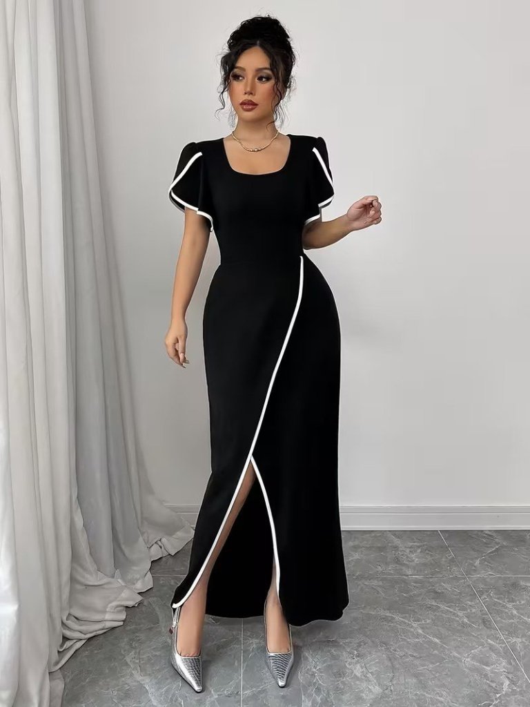 Mamo Siyah Mini Sim Detaylı Krep Elbise - Mamo kadın butik elbise