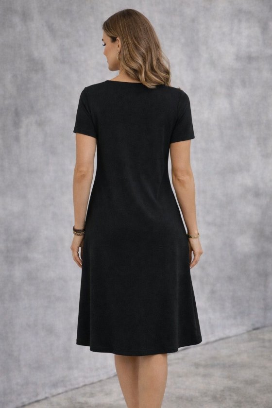 Mamo Siyah Mini V Yaka Cepli Elbise - Mamo kadın butik elbise