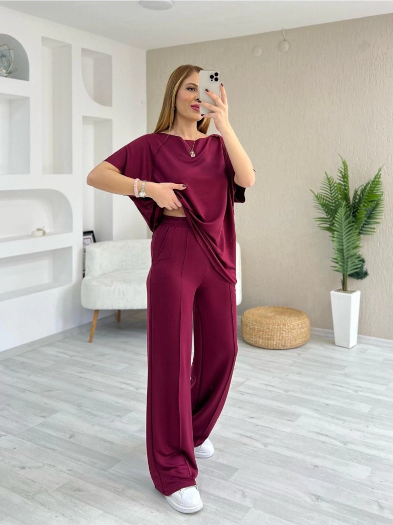 Mamo Bordo Viskon Takım - Mamo kadın butik takım