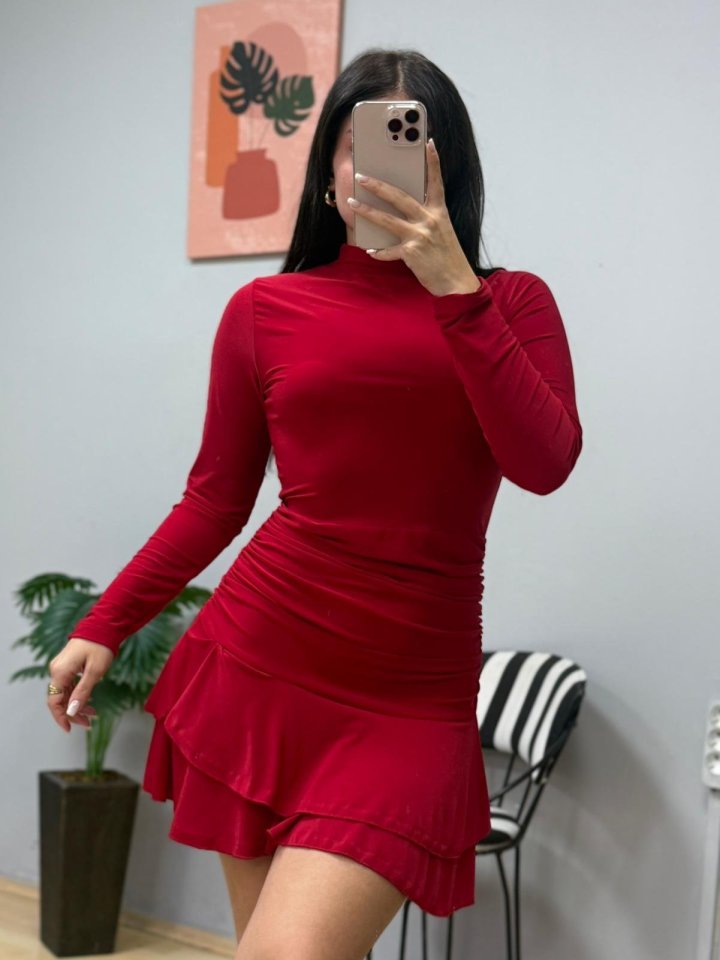 Mamo Kırmızı Mini Fırfır Detaylı Elbise - Mamo kadın butik elbise