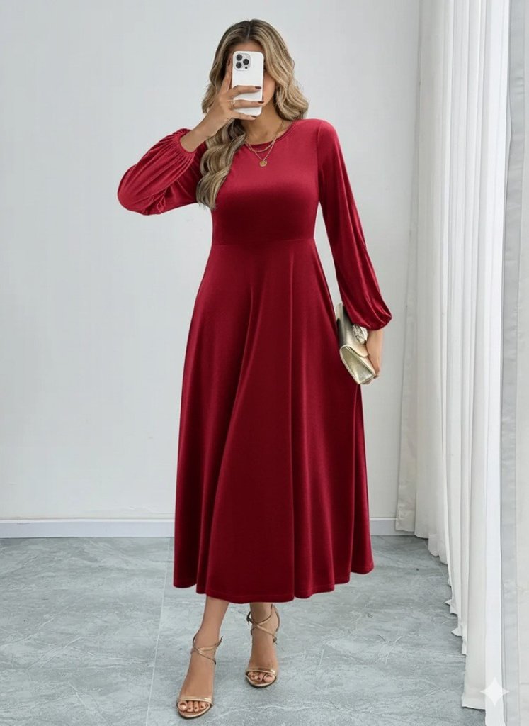Mamo Bordo Midi Elbise - Mamo kadın butik elbise