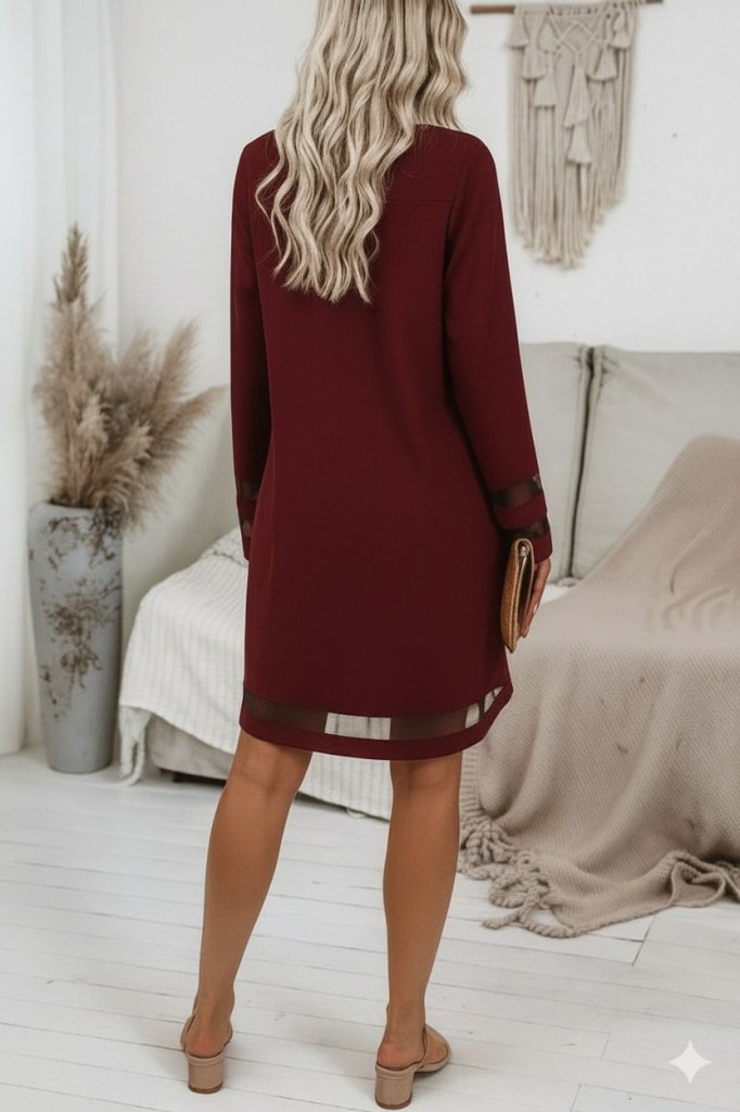 Mamo Bordo Mini V Yaka Krep Elbise - Mamo kadın butik elbise