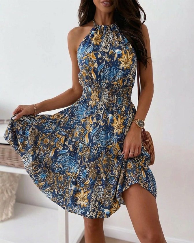 Mamo Desenli Mini Elbise - Mamo kadın butik elbise
