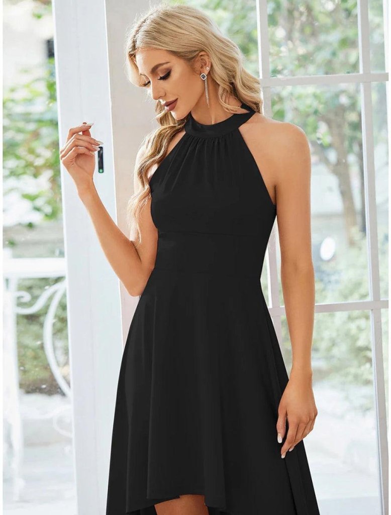 Mamo Siyah Mini Sim Detaylı Krep Elbise - Mamo kadın butik elbise