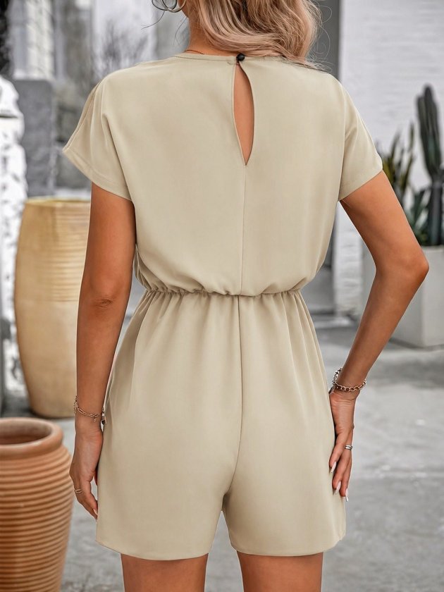 Mamo Bej V Yaka Tül Detaylı Krep Takım - Mamo kadın butik takım