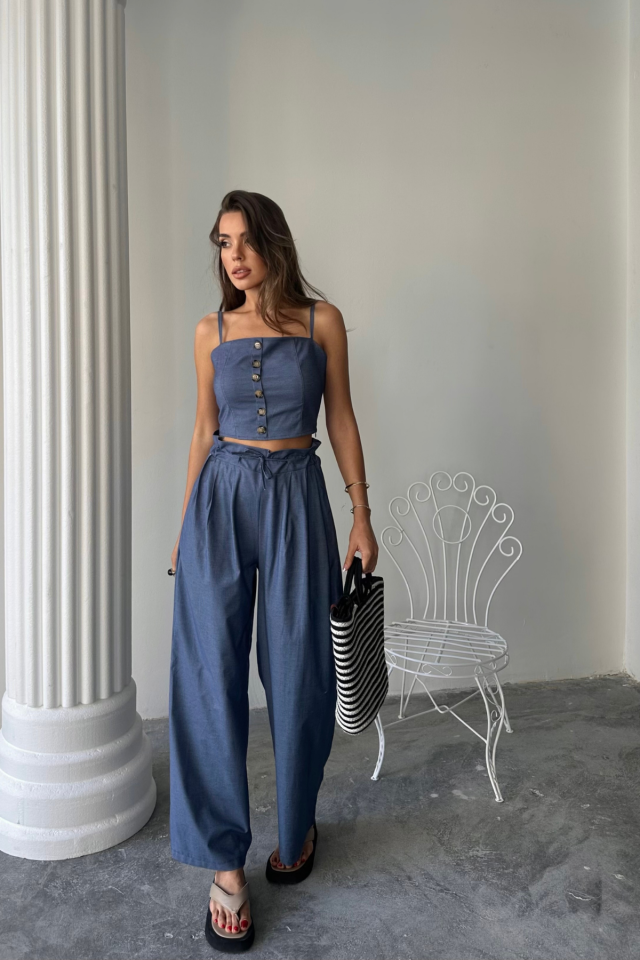 Mamo İndigo Askılı Crop Takım - Mamo kadın butik takım