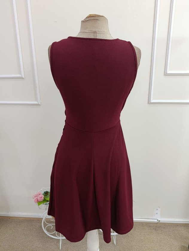 Mamo Bordo Mini Askılı Kruvaze Elbise - Mamo kadın butik elbise