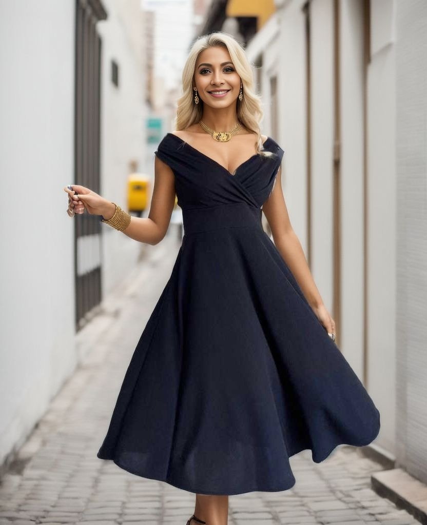 Mamo Siyah Mini Kruvaze Krep Elbise - Mamo kadın butik elbise