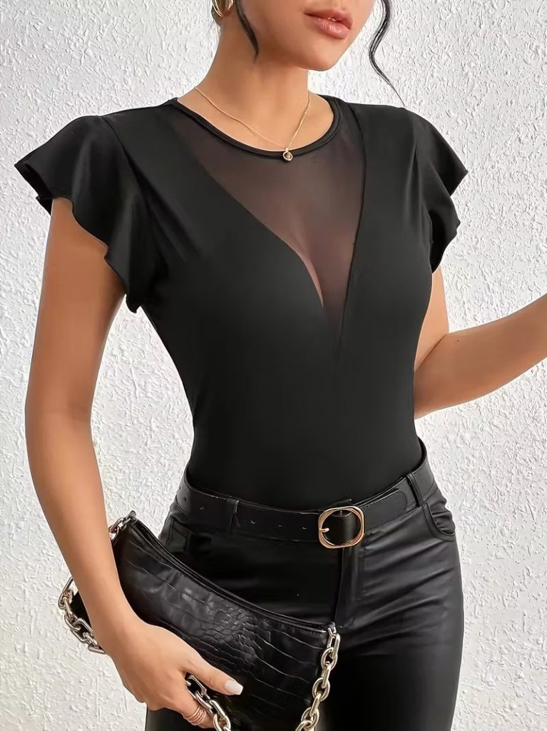 Mamo Siyah Fırfır Detaylı Viskon Bluz - Mamo kadın butik bluz