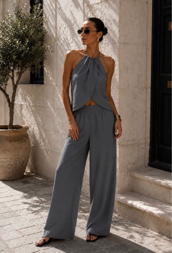 Mamo Gri Bağlamalı Takım - Mamo kadın butik takım
