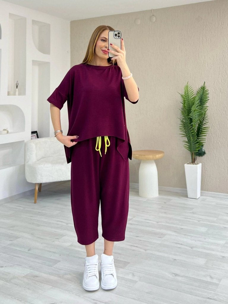 Mamo Bordo Viskon Takım - Mamo kadın butik takım