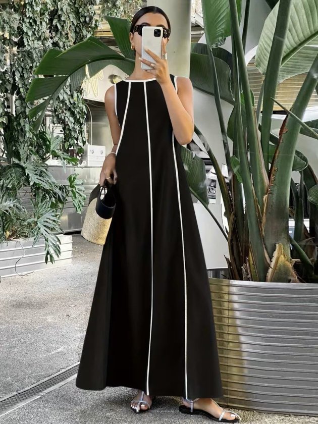 Mamo Siyah Uzun Viskon Elbise - Mamo kadın butik elbise