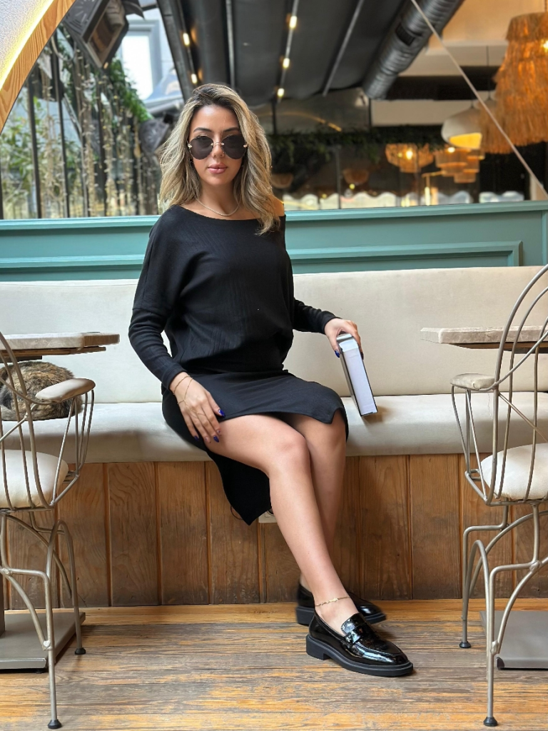 Mamo Siyah Yırtmaç Detaylı Kaşkorse Takım - Mamo kadın butik takım
